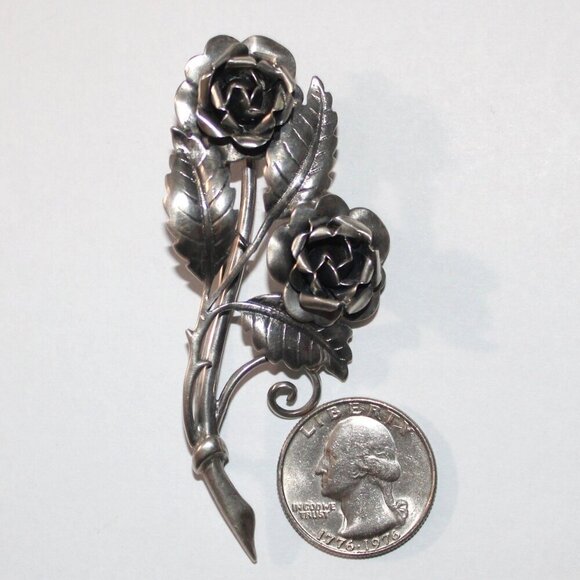 Vintage Sterling Silver Rose Brooch - Picture 3 of 5